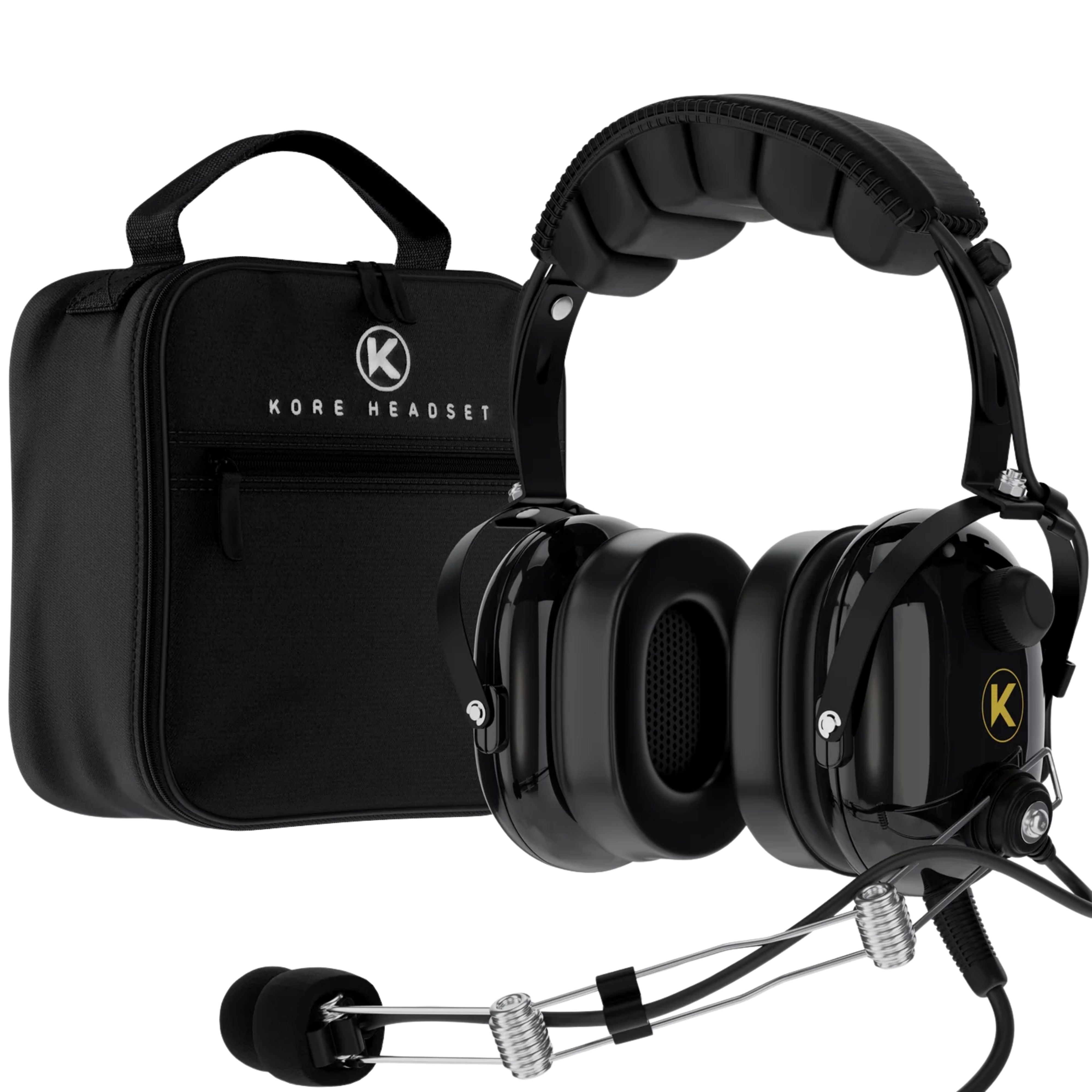 Kore Aviation P1 General Aviation Headset (Mono) with Headset Bag - Dual GA Plugs - KORE HEADSET LLC