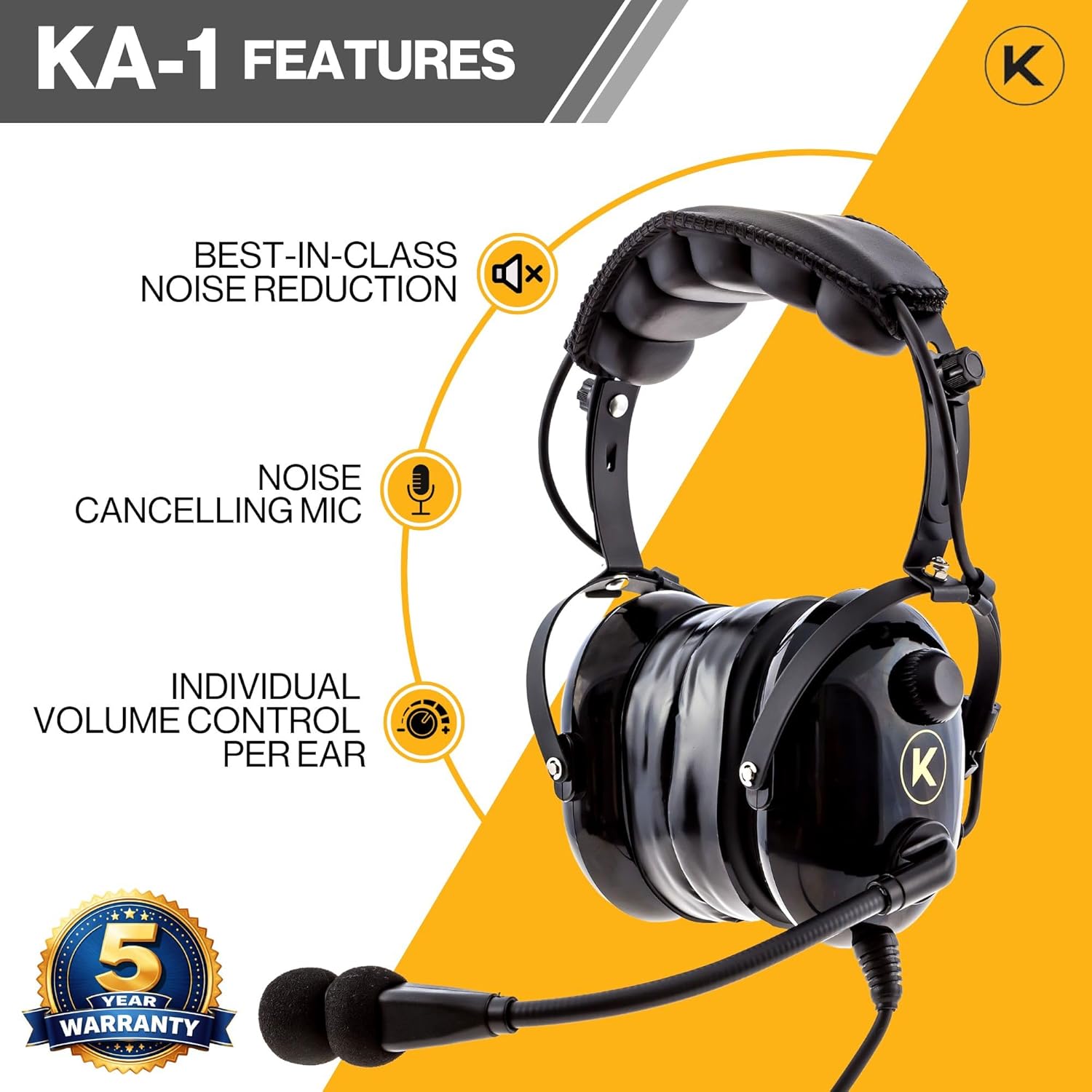KORE KA-1 General Aviation Headset (Mono & Stereo) with Headset Bag - Dual GA Plugs