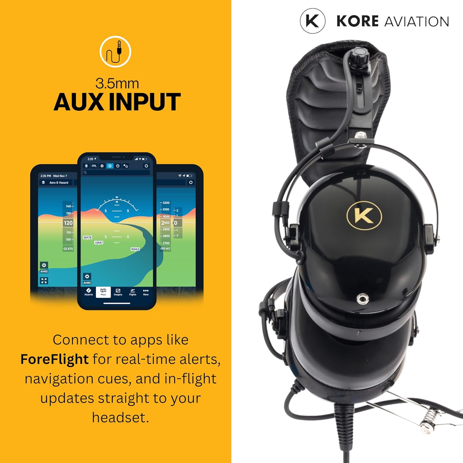 KORE P1 General Aviation Headset (Mono) - Dual GA Plugs