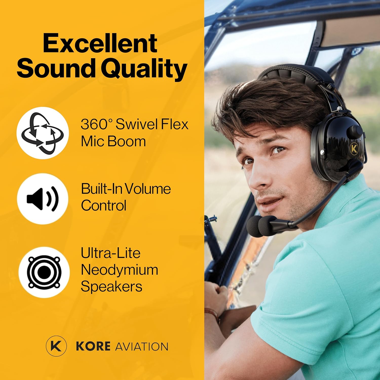 KORE H1 Helicopter Pilot Headset (Mono) with Headset Bag - U-174 Plugs