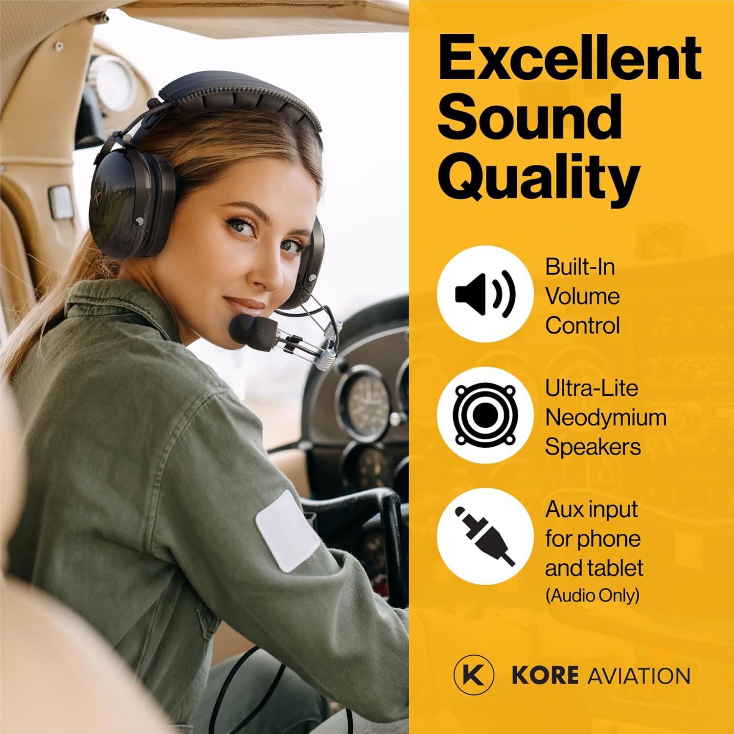 KORE P1 General Aviation Headset (Mono) - Dual GA Plugs