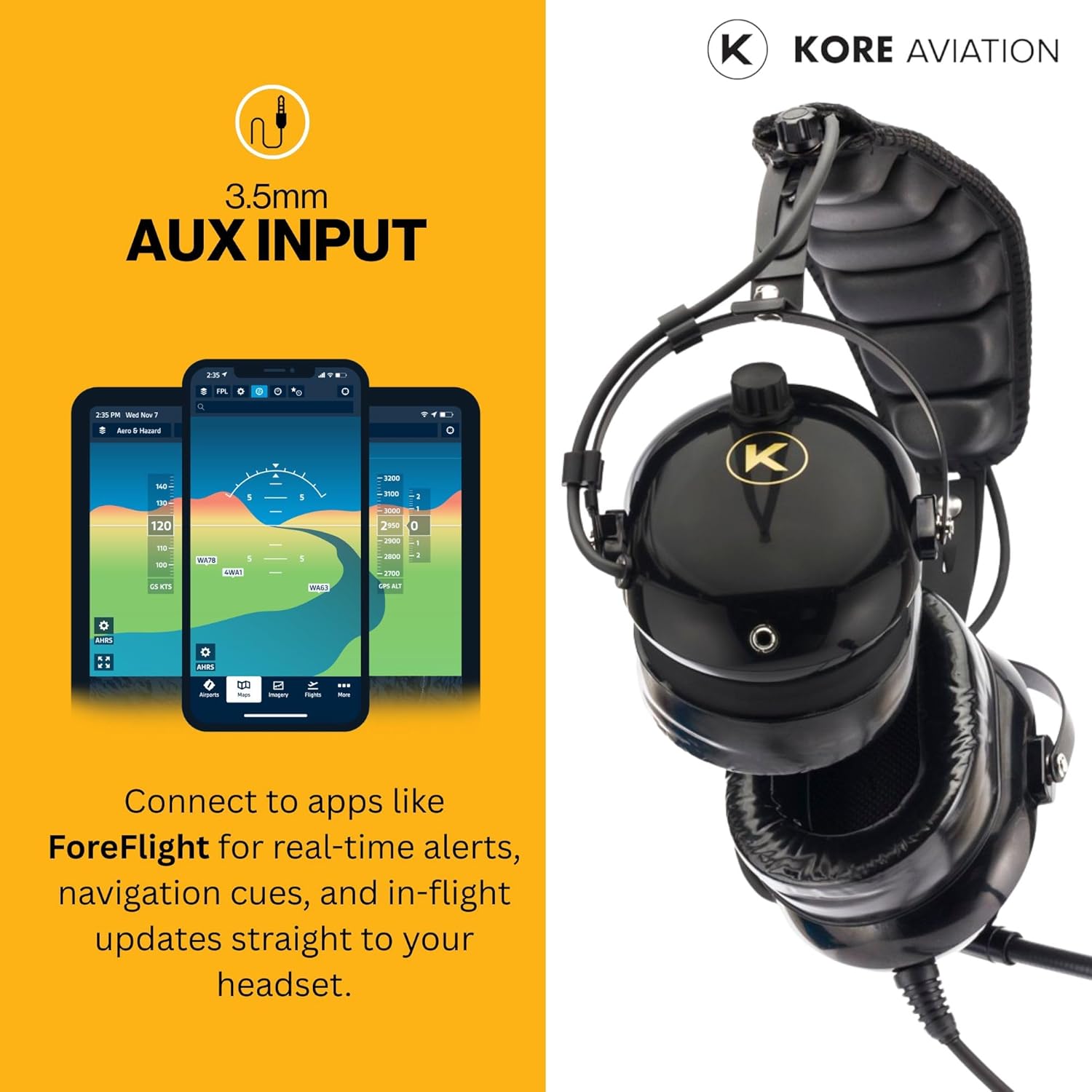 KORE KA-1 General Aviation Headset (Mono & Stereo) with Headset Bag - Dual GA Plugs