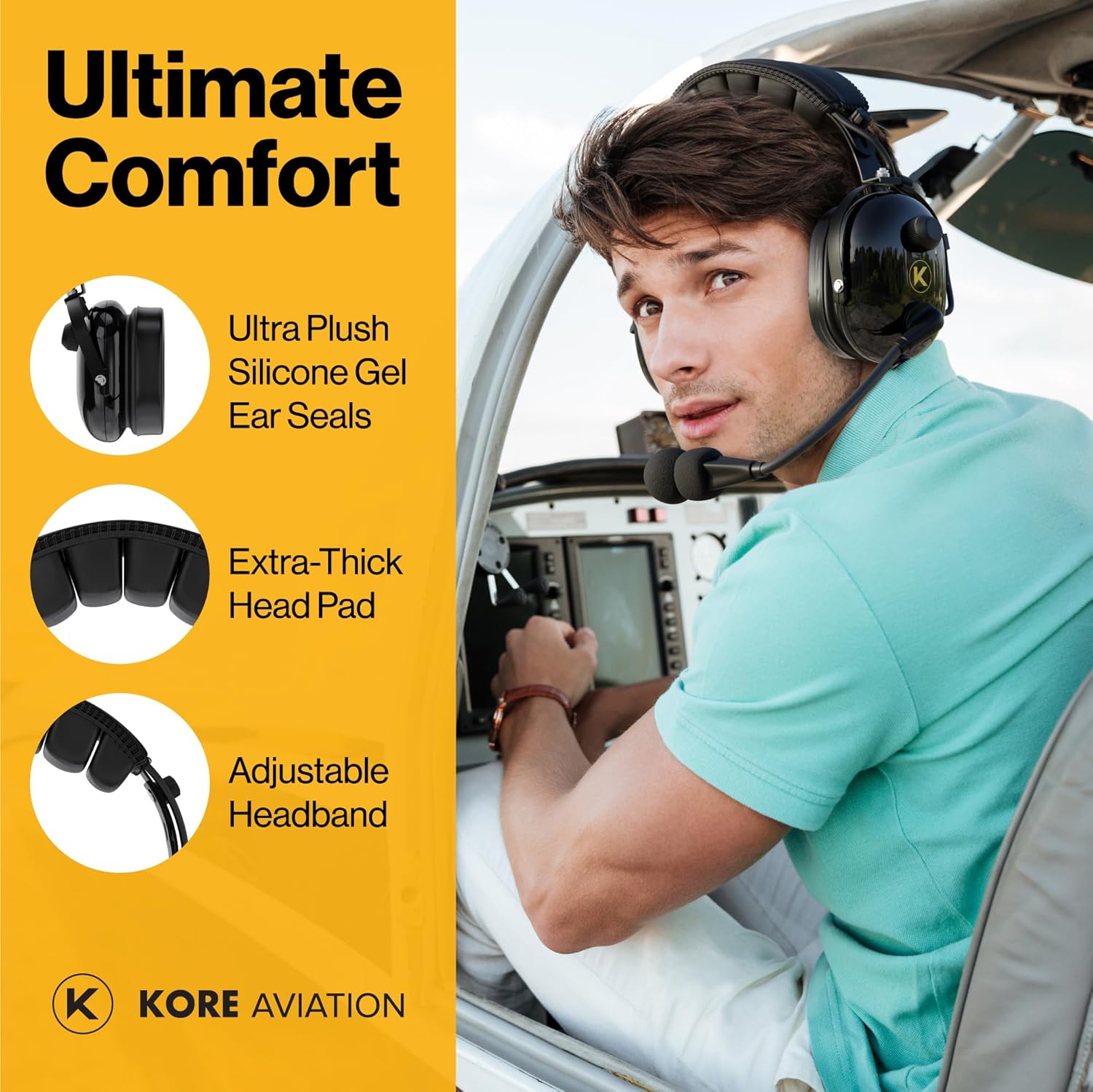KORE KA-1 General Aviation Headset (Mono & Stereo) with Headset Bag - Dual GA Plugs