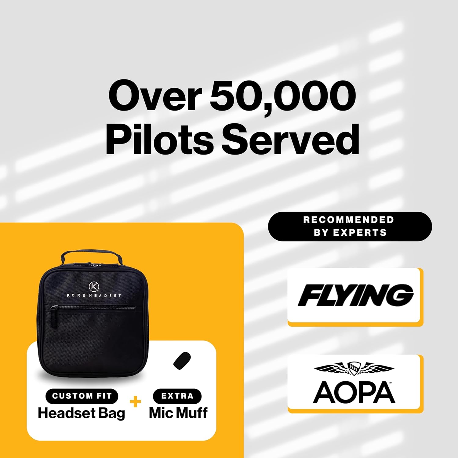 KORE H1 Helicopter Pilot Headset (Mono) with Headset Bag - U-174 Plugs