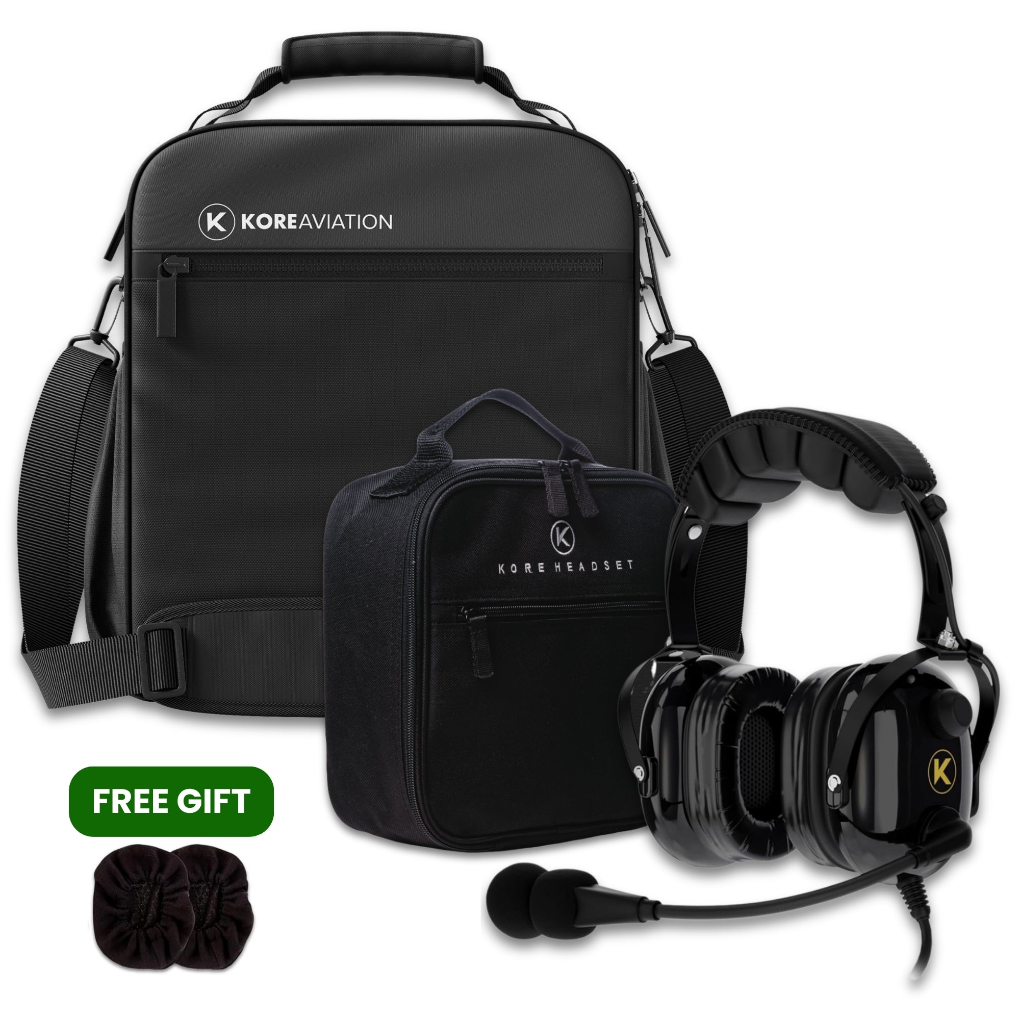 Bundle: KORE KA-1 Headset + Pilot Flight Bag with FREE Cloth Ear Cover (1 Pair)