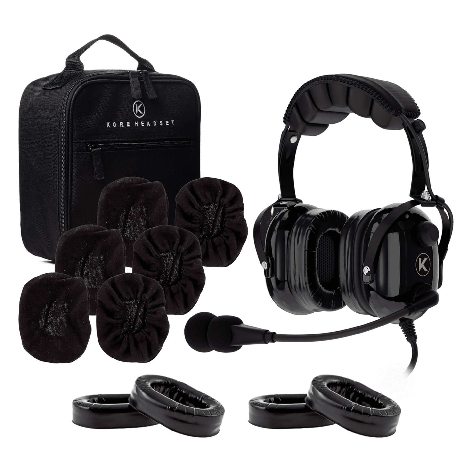 Bundle: Kore Aviation KA - 1 with Cloth Ear Covers (3 Pairs) & Gel Ear Seals (2 Pairs) - KORE HEADSET LLC