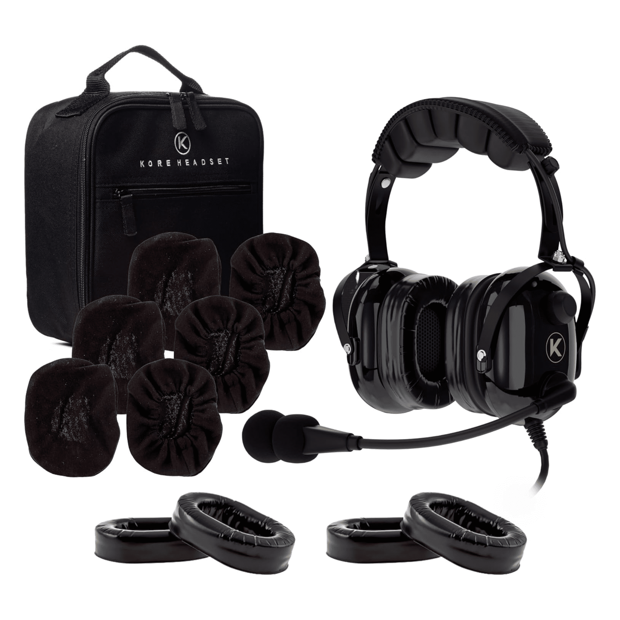 Bundle: Kore Aviation KA - 1 with Cloth Ear Covers (3 Pairs) & Gel Ear Seals (2 Pairs) - KORE HEADSET LLC