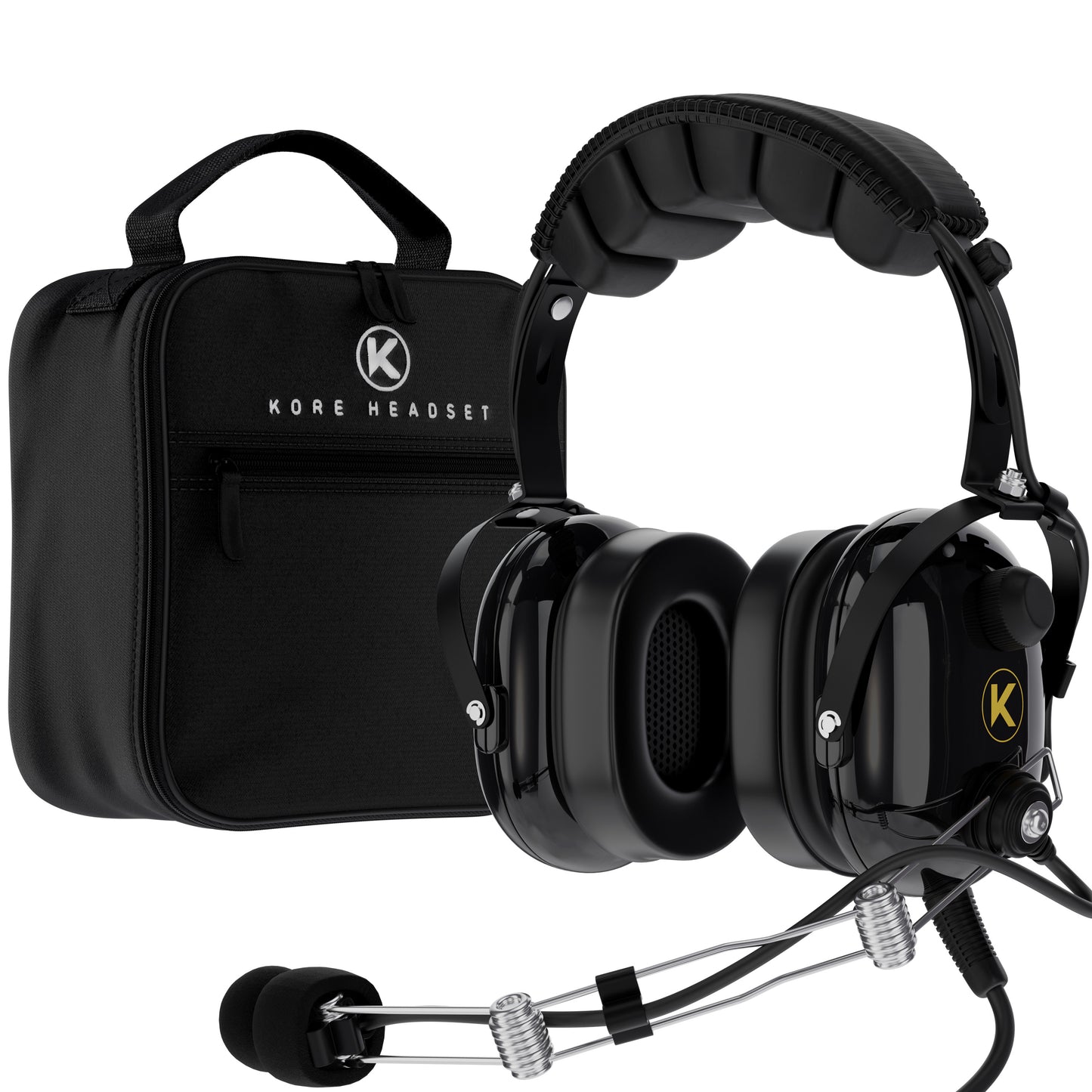 KORE AVIATION P1 General Aviation Headset for Pilots | Mono, Passive Noise Reduction Rating, Noise Canceling Microphone, Acoustic Ear Cup, AUX MP3 Port, GA Dual Plug Bundle with Headset Bag (2 Items)